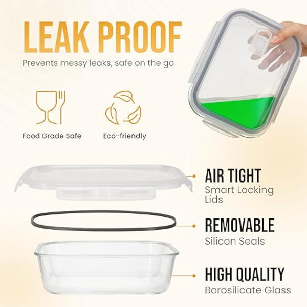 Magnificent 4-Pack Large glass food storage containers with Lids | 2500ml | 2260ml | 1520ml | 1050ml | Glass meal prep containers | Microwave, Oven, Freezer and Dishwasher Safe