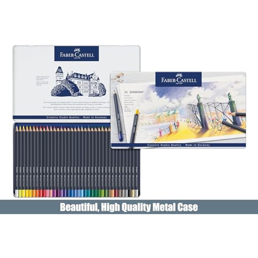 Faber-Castell Goldfaber, Colour Pencil Set, Tin Of 36 & Sketch Pad, A4, Gummed Paper Pad 100 GSM, 50 Sheets
