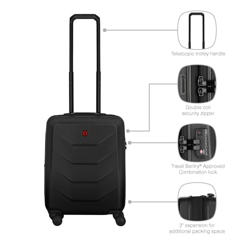 Wenger Prymo Medium hardside case with 4 Wheels, mid-Sized, 59 (67) L, Hardshell, Security Lock, for Men and Women, Travel or Vacation, Black, 612537