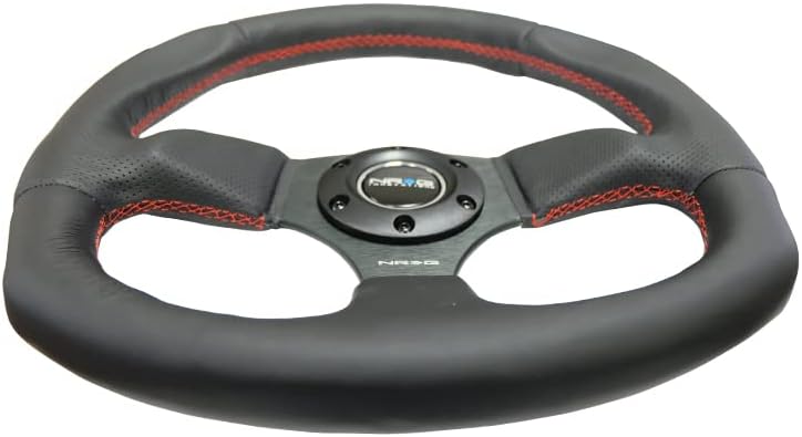 NRG Innovations RST-009R-RS Reinforced Steering Wheel (Leather Steering Wheelwith RED stitch)