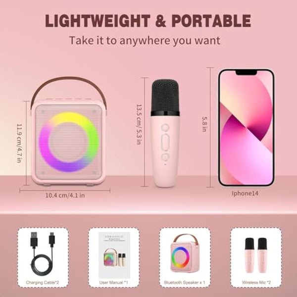 Ankuka Karaoke Toys for Kids & Adults with 2 Microphones, Portable Karaoke Machine with LED Light and Voice Changing Effects, Gifts for Age 3-18 Kids Boys Girls Families Birthday Party (Pink)