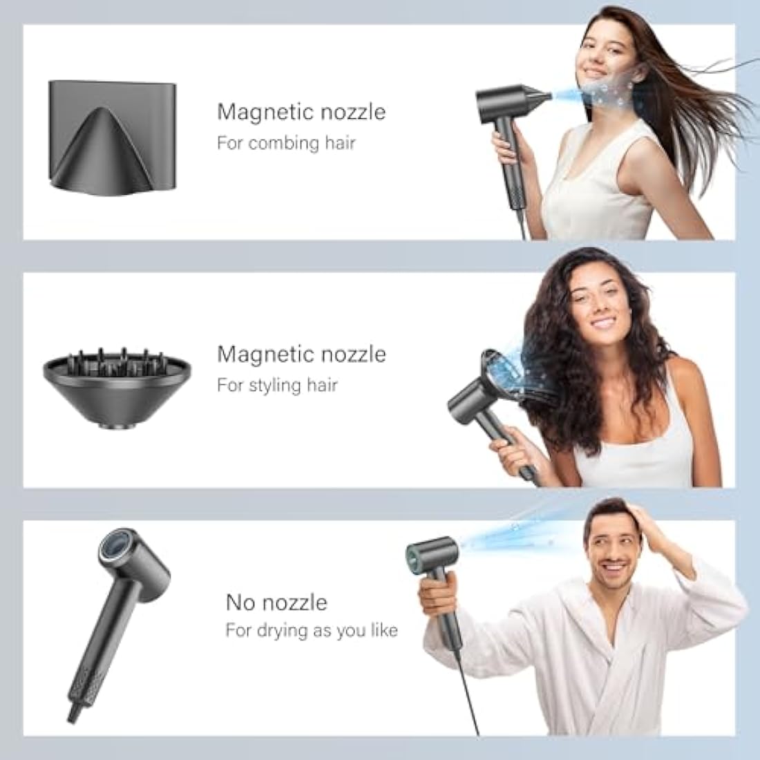 LKV Hair Dryer Professional High-Speed,200 Million Negative Ionic Hairdryer, 36m/s Airflow, Diffuser & Concentrator Nozzle, 1500W Fast Drying Blow Dryer for Home, Bathroom,Travel,59dB Low-Noise,Grey