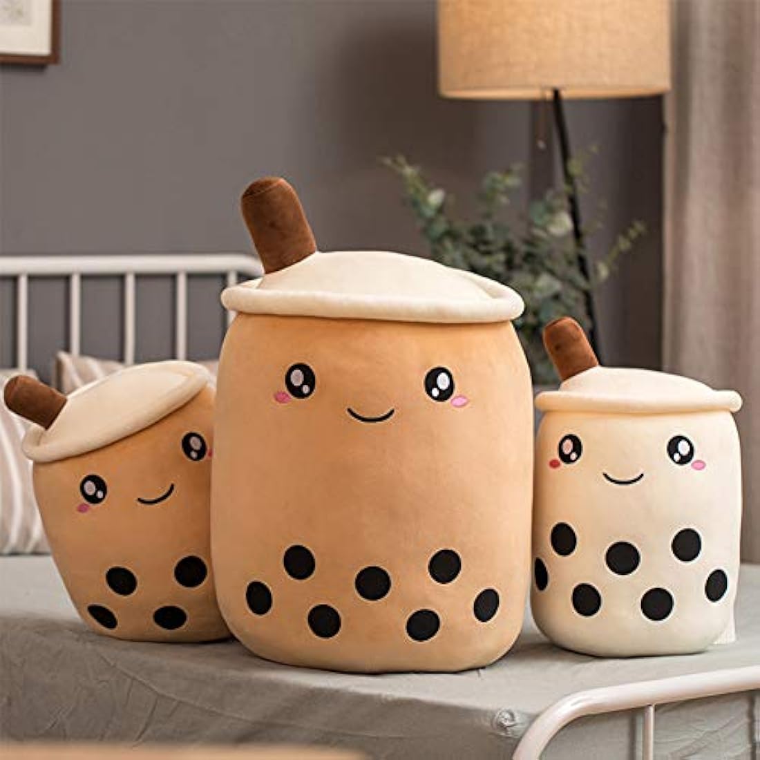 AMOZO Cute Cartoon Boba Milk Tea Soft Plush Doll, Giant Boba Bubble Plushie Stuffed Tea Cup Pillow Gift Toys(Beige,24cm)