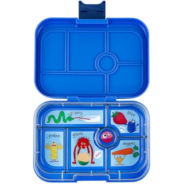 yumbox Original Leakproof Kids Bento Lunch Box, 5 Compartments + Dip Well, Easy-Open Latch, Portion Control, Removable Illustrated Tray, Ages 3-7 (Surf Blue (Funny Monsters Tray))