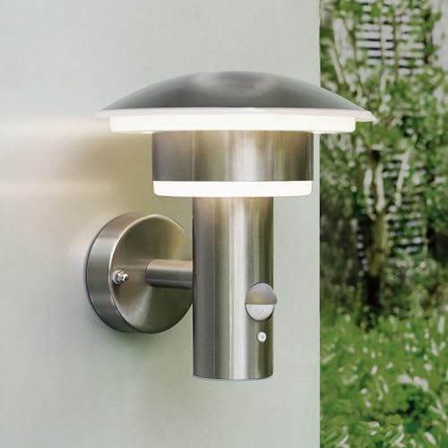 NBHANYUAN Lighting® Outdoor LED Wall Light with Motion Sensor 4 Modes Outside Lights SUS316 Stainless Steel Mains Powered PIR Weatherproof 3000K Warm White Light for Front Door, Porch 1000LM IP44