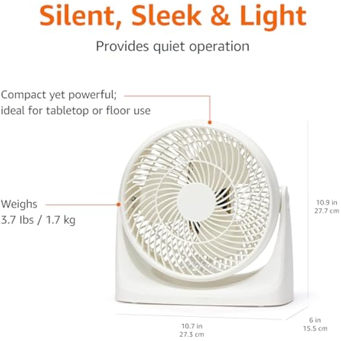 Amazon Basics Portable Desk Fan, 7 Inch Quiet Operation Cooling, 3 Speed Settings, 90° Variable Tilt, 15.49 x 27.3 x 27.69 cm, White