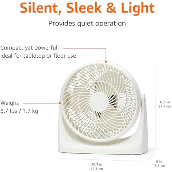 Amazon Basics Portable Desk Fan, 7 Inch Quiet Operation Cooling, 3 Speed Settings, 90° Variable Tilt, 15.49 x 27.3 x 27.69 cm, White