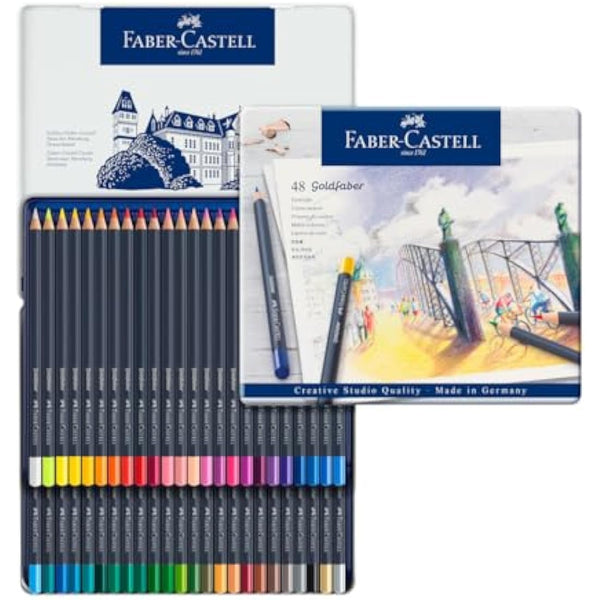 Faber-Castell Creative Studio Goldfaber Colour Pencil, Multicoloured (Multicoloured) Tin Of 48 Pencils, For Art, Craft, Drawing, Sketching, Home, School, University, Colouring