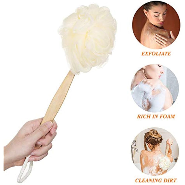 Healifty Body Scrubber for Shower with Wooden Long Handle Loofah, Body Shower Brush Back Scrubber, Loofah Sponge for Use in Shower and Bath, Exfoliate Dead Skin for Women, Men, Seniors