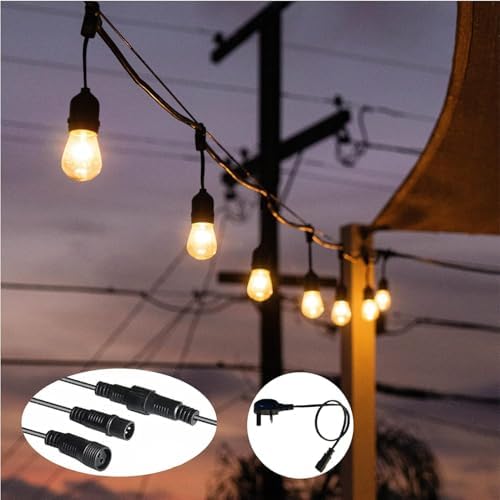 ZOTOYI Outdoor String Lights Mains Powered LED, 50FT S14 Waterproof IP65 Festoon Lights Outdoor with 15+1 Plastic Bulbs, Heavy Duty Garden Lights for Indoor Backyard Patio Pergola, 2700K