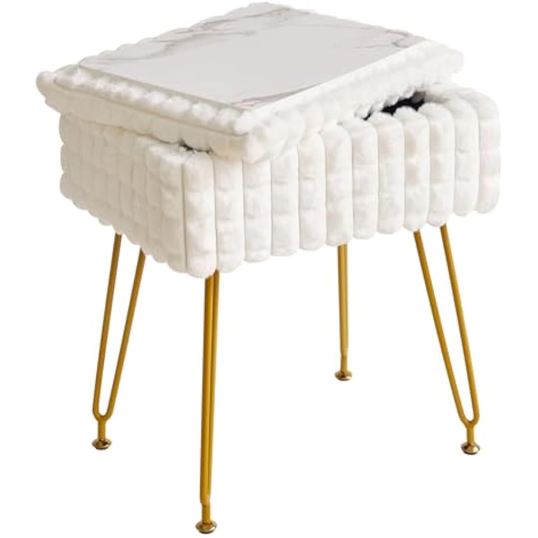IBUYKE Rectangle Vanity Chair with Storage Space, Footrest Footstool Ottoman, Vanity Stool, Dressing Table Chair, with Anti-Slip Feet, for Makeup Room, Bedroom, Square grid pattern, White WBD004W