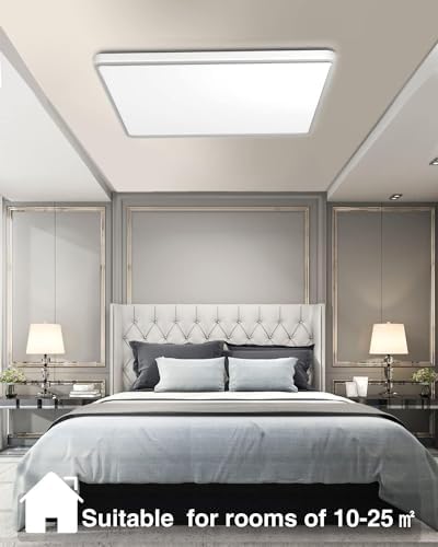 zemty 2 Packs 29CM 36W LED Ceiling Lights, 3240LM Waterproof Bathroom Light, Super Bright 6500K Daylight White Ceiling Lamp, Modern Square Flush Lighting for Kitchen Hallway Living Room Bedroom