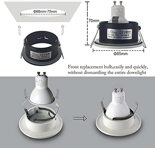 4XSweier IP65 Waterproof LED Recessed Ceiling Lights, 5W Warm White 3000K LED Spot, Suitable for Bathroom and Kitchen spotlights (Configure GU10 Lamp Holder) Downlight Cut-Out 68mm