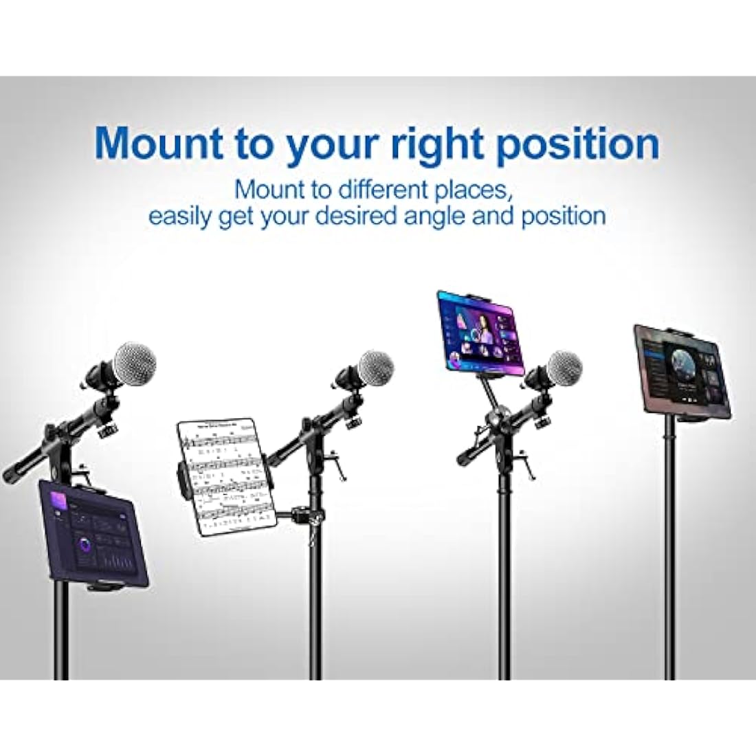 elitehood Metal iPad Holder for Mic Stand, Side Mount Tablet Microphone Stand Holder for Musicians, 360° Swivel Tilt Adjustable Microphone Tablet Mount for iPad, iPhone, More 4-13in Devices - Black
