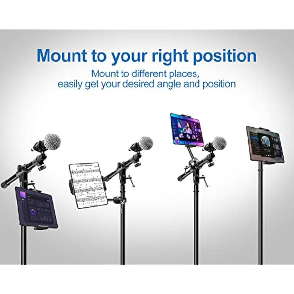 elitehood Metal iPad Holder for Mic Stand, Side Mount Tablet Microphone Stand Holder for Musicians, 360° Swivel Tilt Adjustable Microphone Tablet Mount for iPad, iPhone, More 4-13in Devices - Black