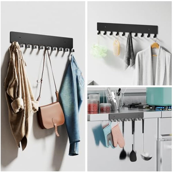 GTK Key Holder for Wall, Key Hooks with 10 Hooks, Wall Mounted Key Holder for Hallway, Self Adhesive Key Rack(Black)