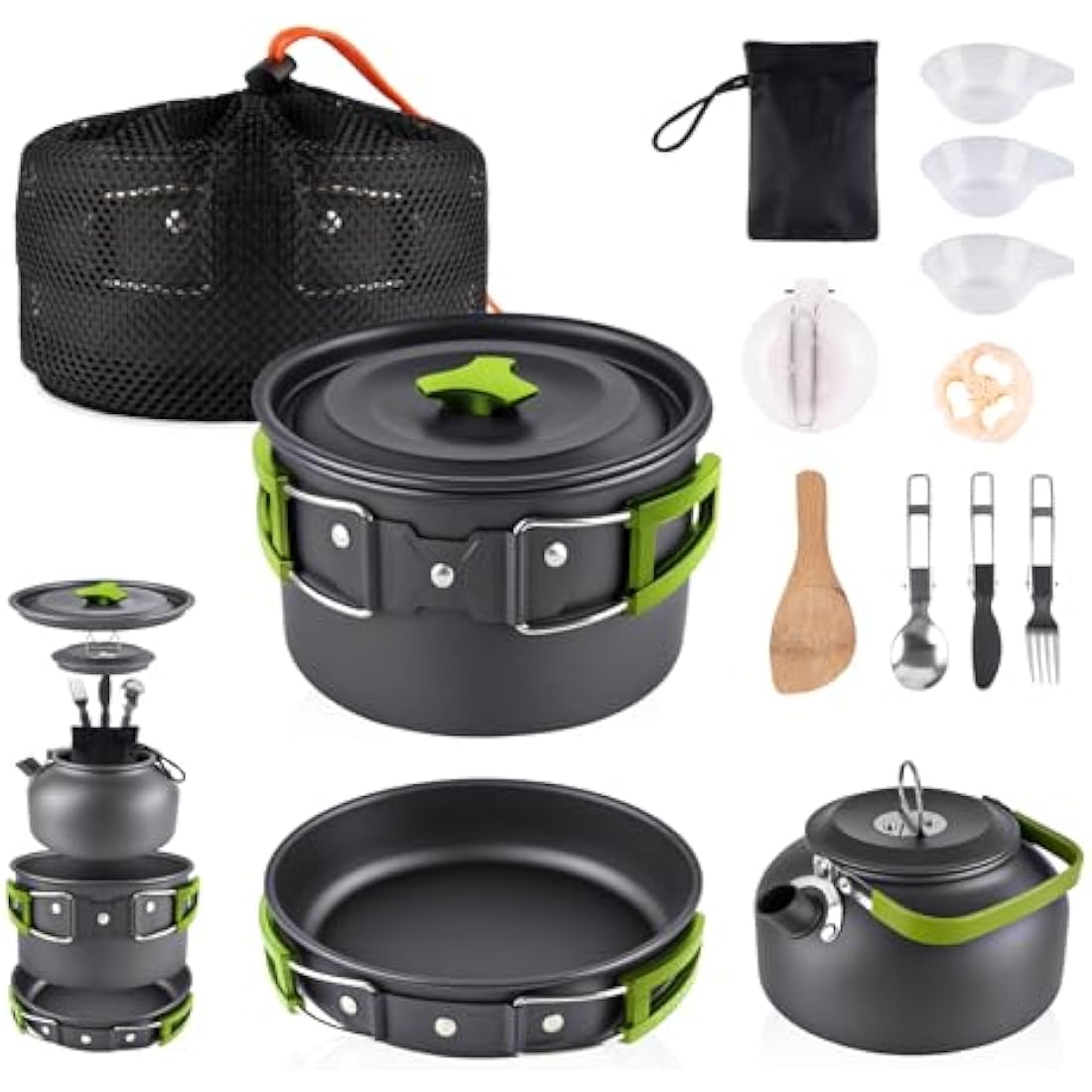 aiGear Camping Cooking Set | Portable Lightweight Aluminum | Camping Pans and Pots Set | Outdoor Traveling Cooking Utensils Kit | for Trekking Hiking Picnic