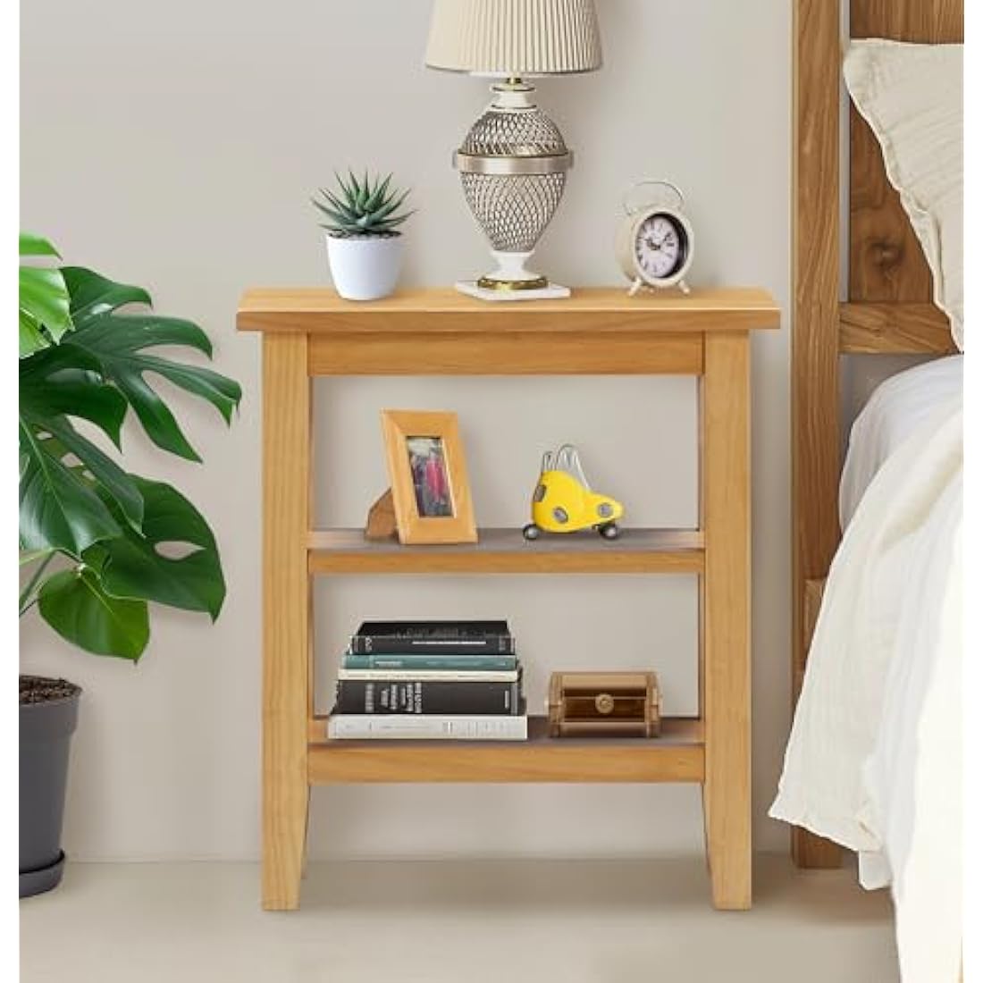 Hallowood Furniture Aston Oak Effect Side Table with 2 Shelves, Wooden Coffee Table, Bedside Storage Small Spaces and Living Rooms, Quick and Easy Assembly