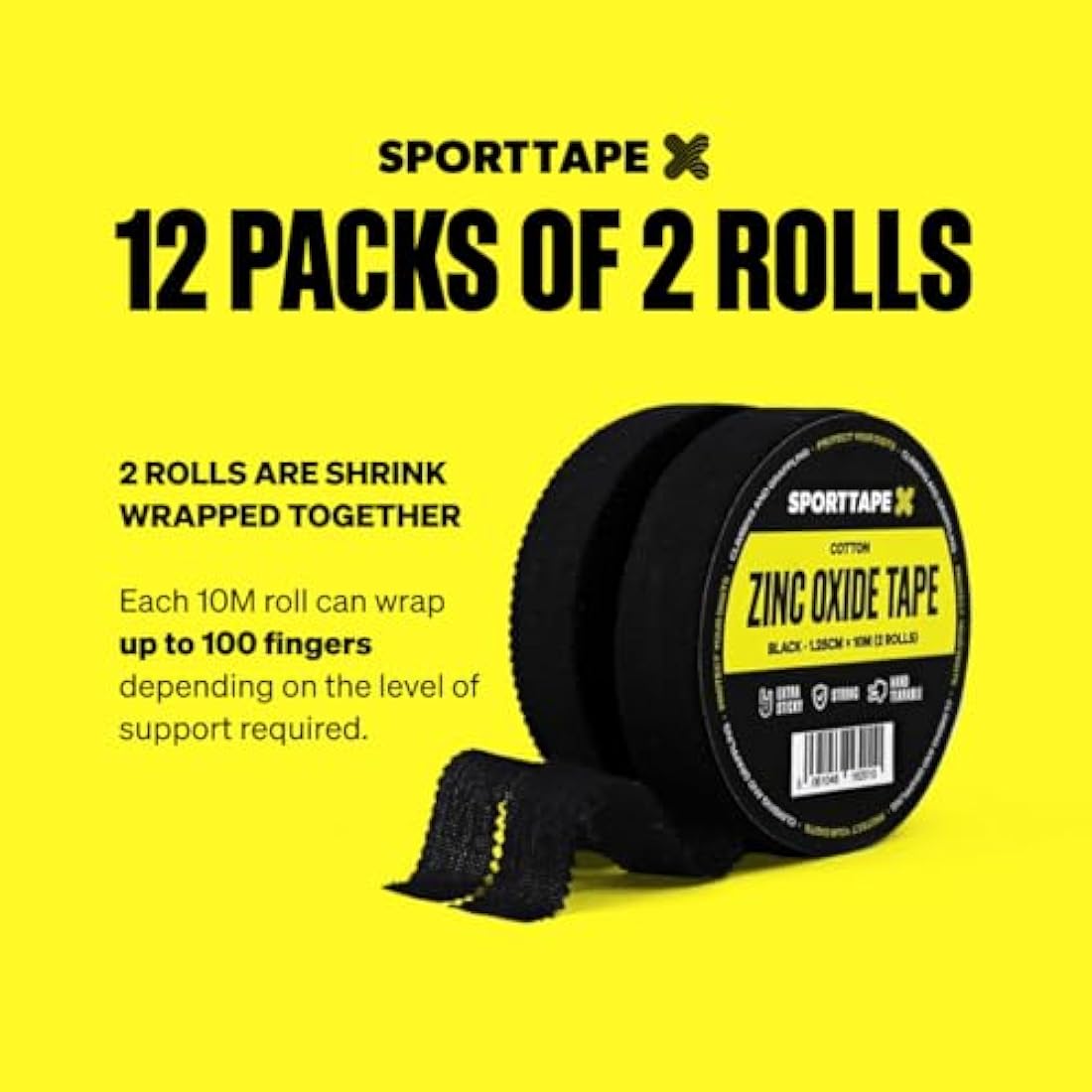 SPORTTAPE Box of 24 Rolls Zinc Oxide Finger Tape - Black - 1.25cm x 10m | for Jiu Jitsu, Bouldering, Rock Climbing, BJJ, Crossfit, Rowing, Climbing & Golf (12 Packs of 2 Rolls)