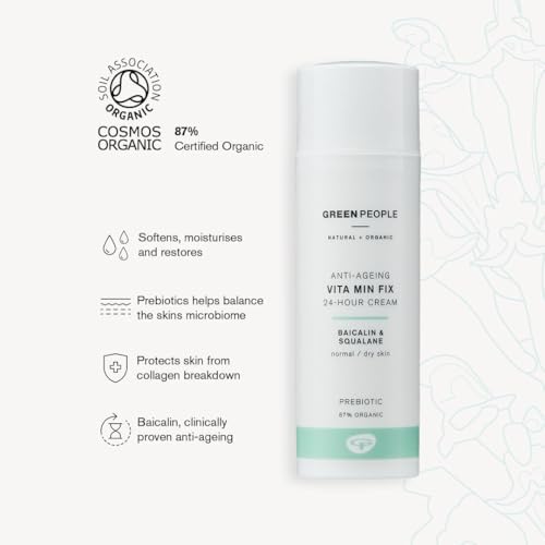 Green People Vita Min Fix Moisturiser - 24-Hour Cream - with Squalane (Derived from Olives) for Normal & Dry Skin - Paraben & Alcohol Free - Cruelty Free & Vegan, 50ml