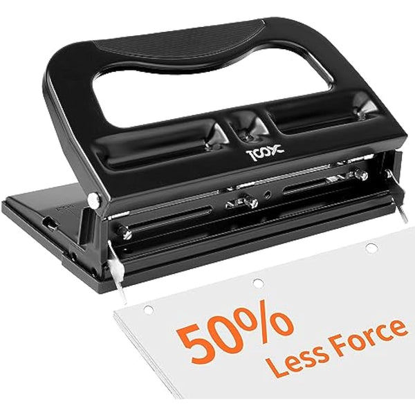 XOOL 3 Hole Punch, Heavy Duty Metal Hole Puncher for 2 or 3 Holes, 9/32" 7mm Hole Diameter, 40-Sheet Capacity, Adjustable Hole Spacing, Non-Slip Base for Office & School