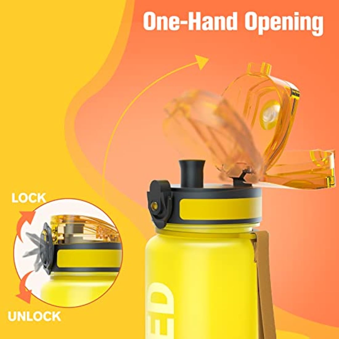 Sahara Sailor Leakproof Water Bottle 1L/500ML/750ML, Tritan BPA Free Motivational Sport Drinks Bottle with Clear Time Marker, Lock Cover, Easy Clean Brush, Durable for Gym, School, Cycling (1 Bottle)