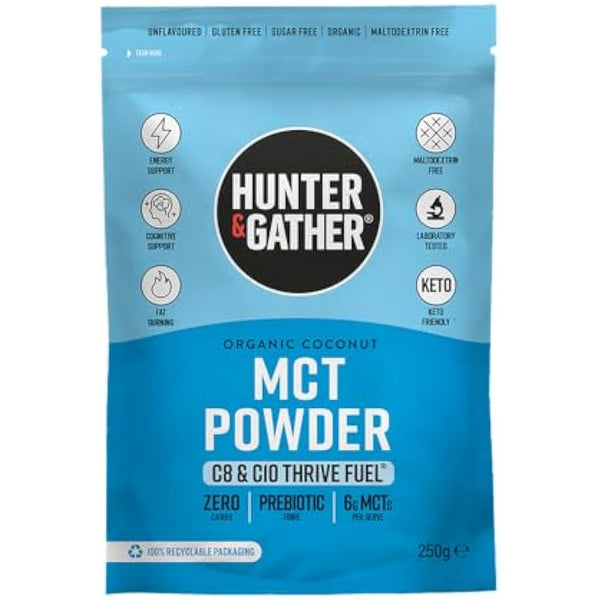 Hunter & Gather Thrive Fuel C8/C10 MCT Powder 250g | Triple Steam Distilled 100% Organic Certified Coconut | Keto, Low Carb & Paleo | Sugar, Gluten & Seed Oil Free
