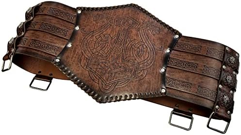 HiiFeuer Viking Embossed Waist Armor, Norse Faux Leather Wide Belt, Medieval Knight Corset Belt for LARP Costume