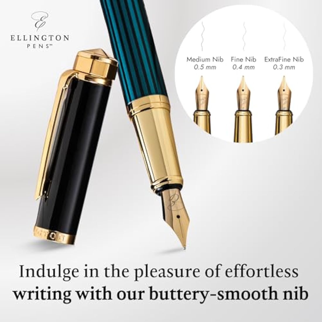 Ellington Pens Luxury Fountain Pen Set- Fountain Pens for Writing - Smooth Nib - Includes Refillable Ink Converter, 3 Ink Cartridges [2 Black & 1 Blue], Gift Box - Elegant Calligraphy