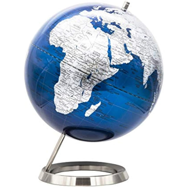 EXERZ 30CM World Globe, Metallic Blue with Stainless Steel Ring Base, Ideal for Gifting and Decoration