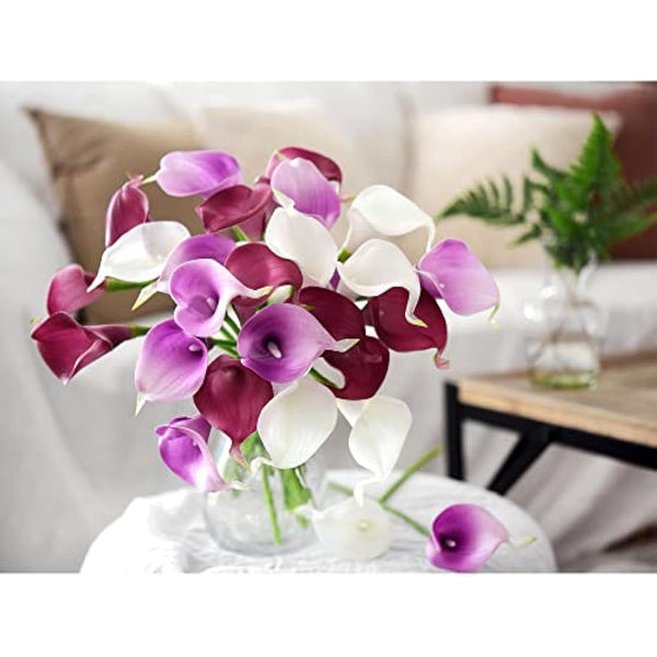 FiveSeasonStuff 10 Stems of Real Touch Calla Lilies Artificial Flower Bouquet, Perfect for Wedding, Bridal, Party, Home Office Décor DIY (Light Purple)