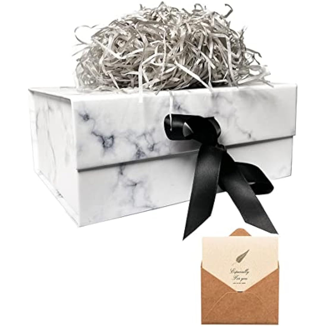 Marble Gift Box 23.5x17x10 cm, Gift Box with Magnetic Lids and Silk Ribbon Specially Designed for Valentines Day, Present Birthdays, Holidays, Anniversaries Gift Packaging