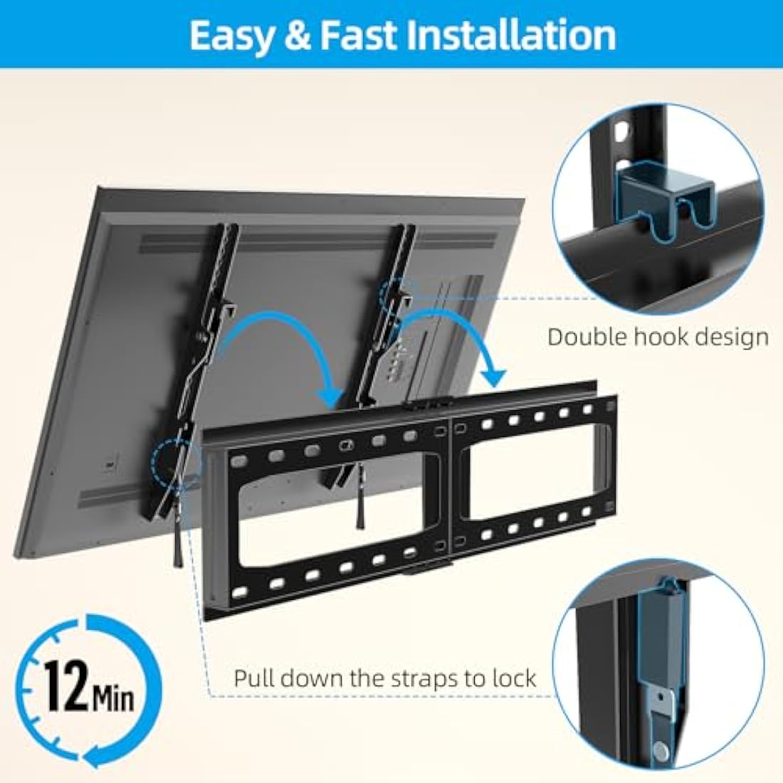 HOME VISION Heavy Duty Tilt TV Wall Mount Bracket for 32-85 Inch Flat/Curved TVs, 75KG/165LBS Capacity, Max VESA 600x400mm, Low Profile, Universal, Fits Most 40 43 50 55 65 70 75+ Inch Monitor, HV9601