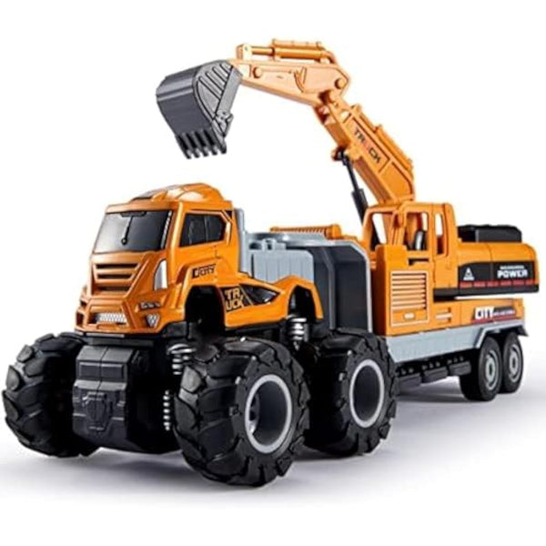 HERSITY Construction Excavator Toy Diggers for Boys Age 3, Diecast Cars Tow Truck 10.43inch Engineering Vehicle Presents for Kids Toddler