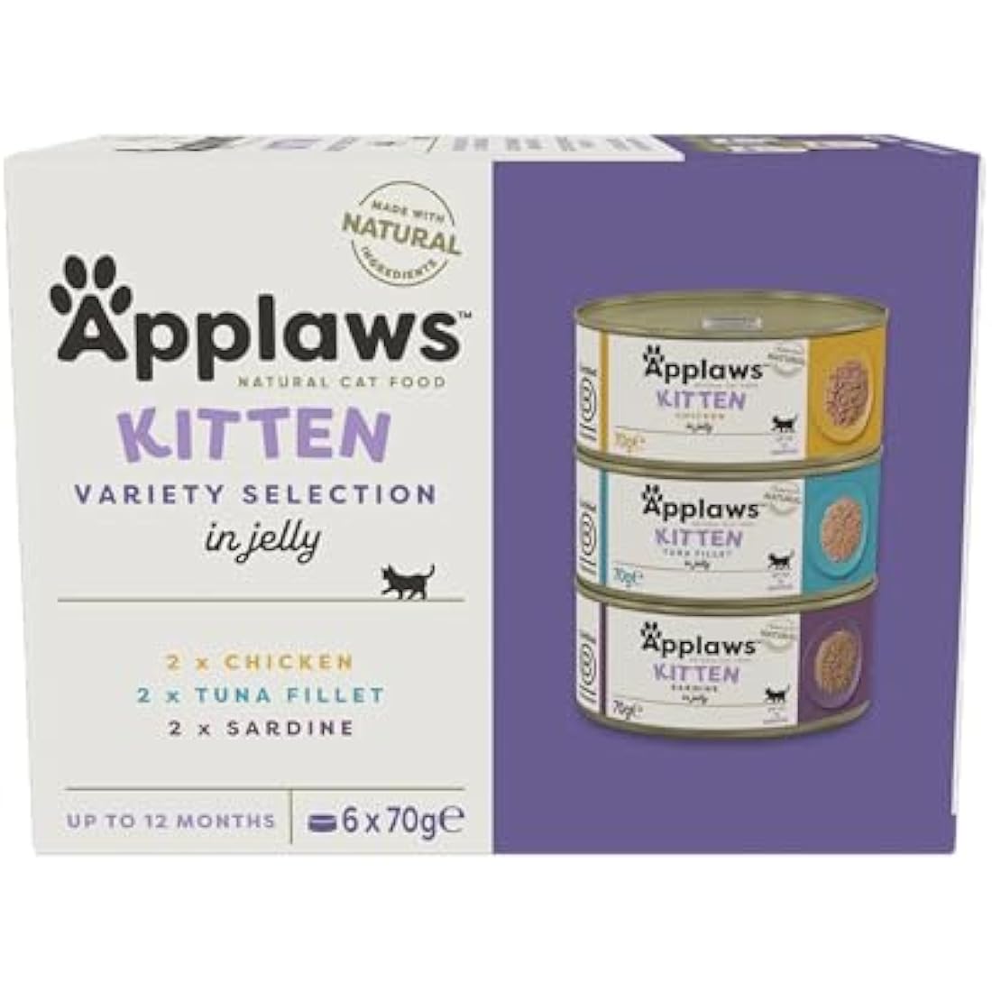 Applaws Natural Cat Food, Kitten Multipack Chicken and Fish Selection in Jelly Tin, 6 x 70 g