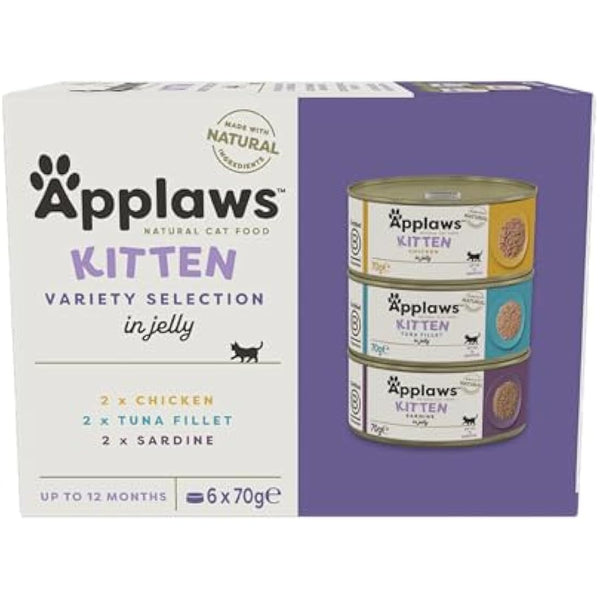Applaws Natural Cat Food, Kitten Multipack Chicken and Fish Selection in Jelly Tin, 6 x 70 g