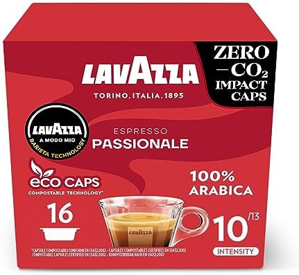 Lavazza, A Modo Mio Espresso Passionale, 96 Coffee Capsules, with Aromatic Notes of Caramel and Chocolate, 100% Arabica, Intensity 11/13, Dark Roasting, Compostable, 6 Packs of 16 Compostable Pods