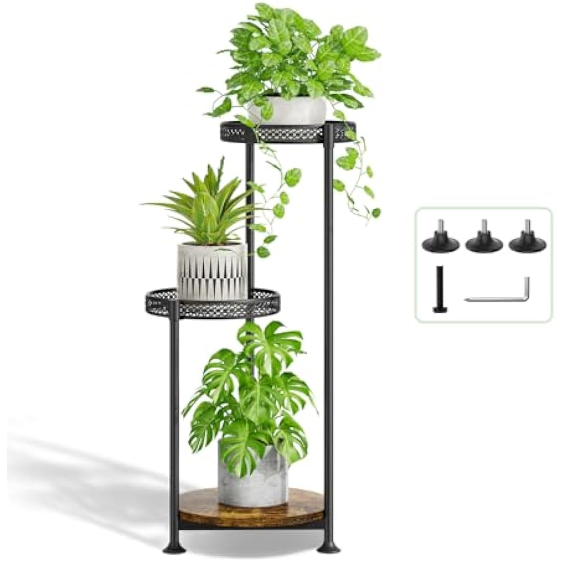 LyTaispuly 3 Tier Plant Stands for Indoor Outdoor, Tierd Metal Corner Plant Stand Holder, Flower Shelf Display Rack for Living Room Balcony Garden Patio, Black