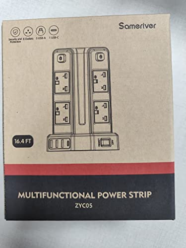 Tower Extension Lead, (3250W 13A) Extension Tower 8 AC Outlets & 4 USB Ports, Surge Protection Extension Lead with 4 Independent Switch, 17W USB C Ports Extension Cable 3M for Office, Home, Kitchen