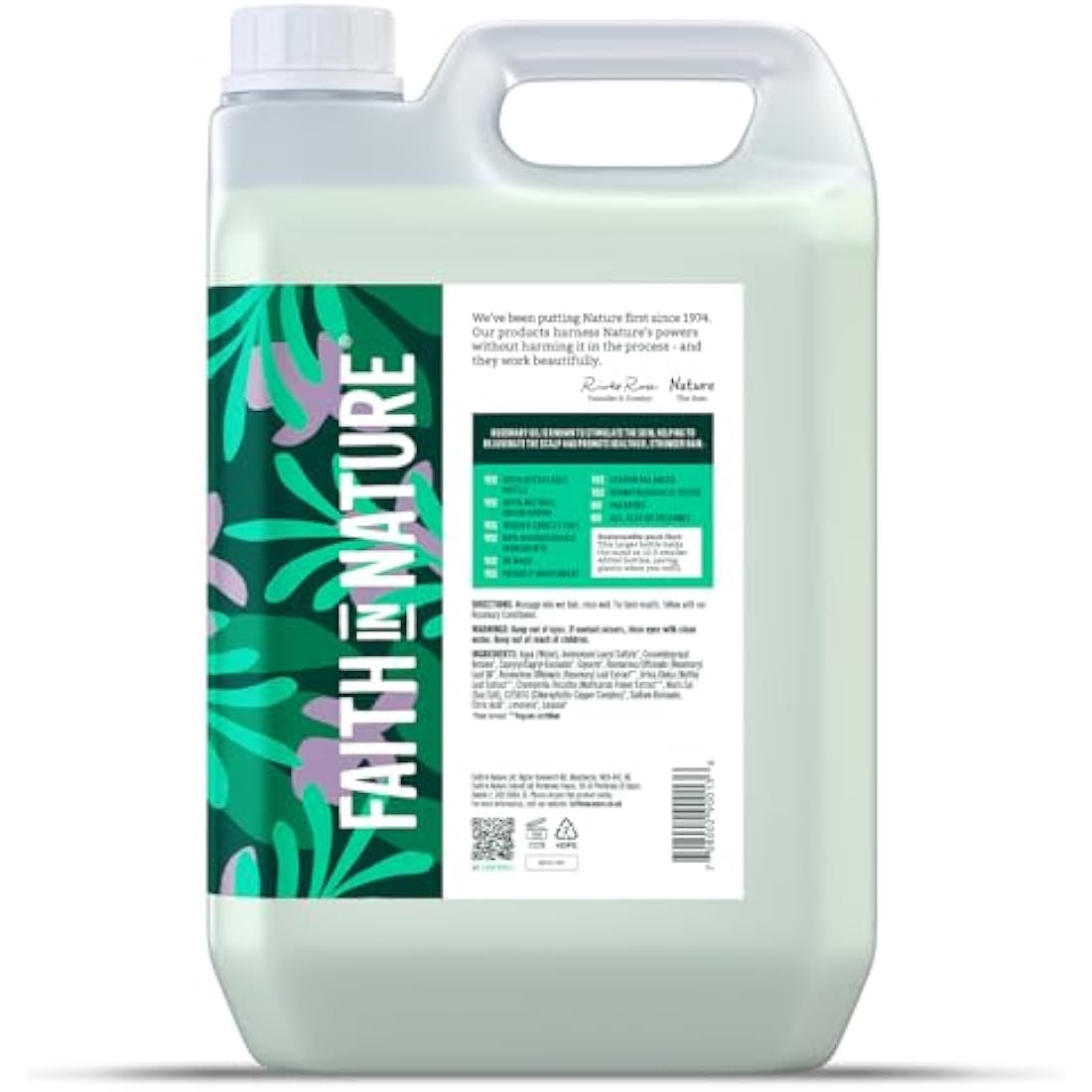 Faith In Nature Natural Rosemary Shampoo, Stimulating for Normal Hair & Scalp, Vegan & Cruelty Free, No SLS, Silciones or Parabens, 5L Refill Pack