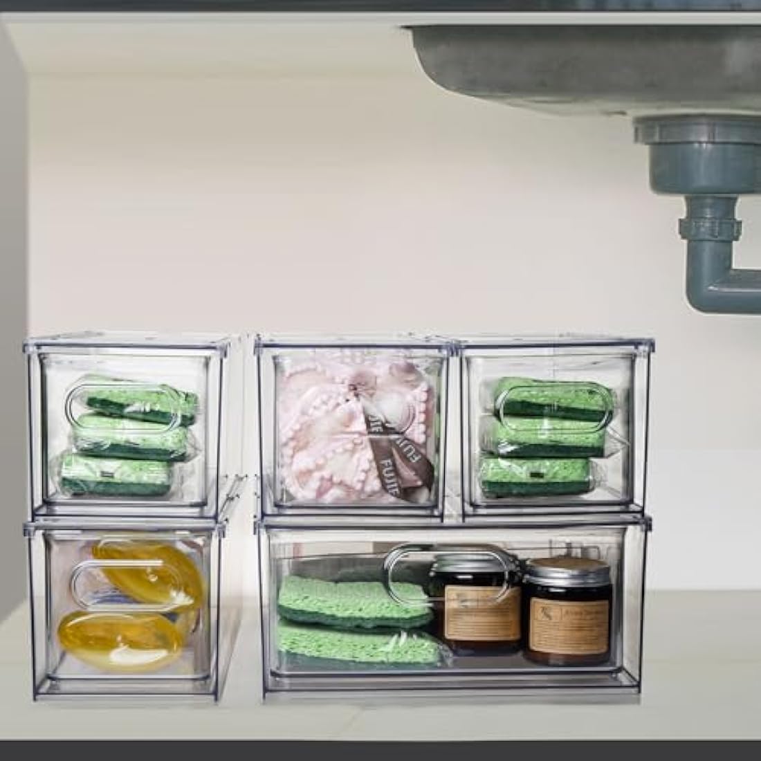 3 Pack Refrigerator Organizer Bins with Pull-out Drawer, Large Stackable Fridge Drawer Organizer Set with Handle, BPA-free Drawable Clear Storage for Freezer, Cabinet, Kitchen, Pantry Organization