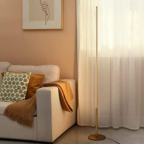 EDISHINE LED Floor Lamp, 57.5" Stepless Dimmable Minimalist Standing Lamp, Corner Lamp for Living Room, Bedroom, Office, 1100Lm 3000K Warm White Light, Golden