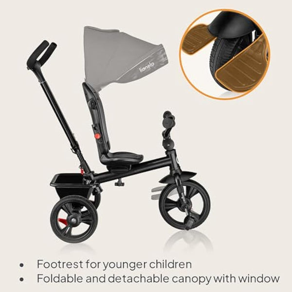 LIONELO Haari 2in1 Kids Tricycle Stroller for toddlers 1-5 Years Up to 25kg Parent steering control Swivel seat Three wheeler Bike Harness Canopy Basket Cup Holder Robust frame Durable Wheels