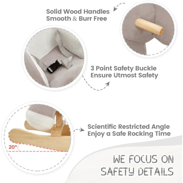 FUNLIO Elephant Baby Rocking Horse for Toddlers 6 Months to 3 Years, Cute & Graceful Grey Elephant Rocker for Baby Girl, Stuffed Plush Ride-on Rocking Animal, Easy to Assemble, CPC & CE Certified