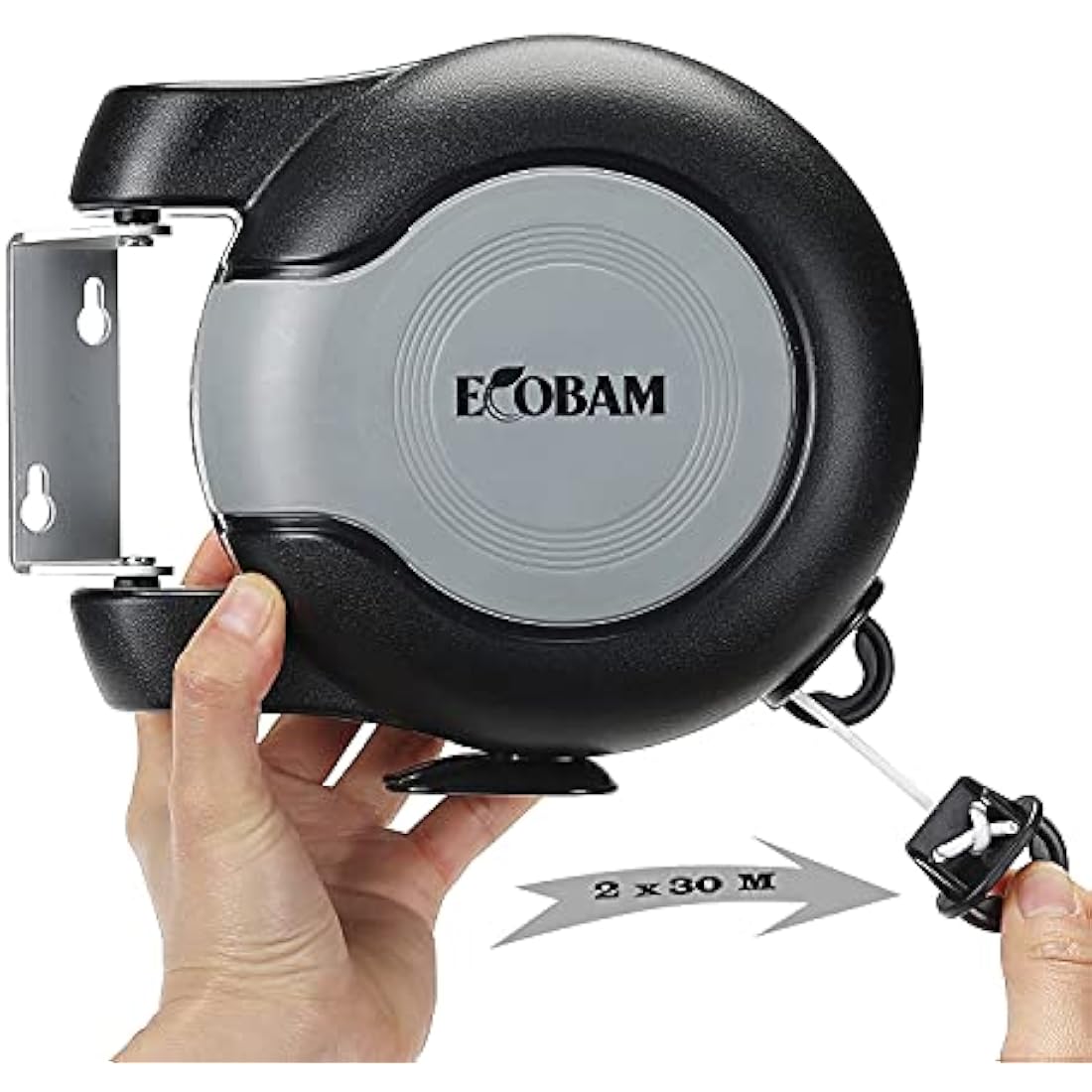 EcoBam Retractable Reel Washing Lines, Wall Mounted Laundry Drying Double Clothes Line, Heavy Duty Dual Clothesline Dryer Indoor Outdoor, 30m (2 x 15m) Black