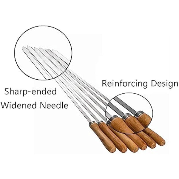 IMEEA 16.5in/42cm Flat Kebab Skewers Stainless Steel Barbecue Skewers with Wooden Handle Flat Metal BBQ Skewers for Grilling, Set of 6
