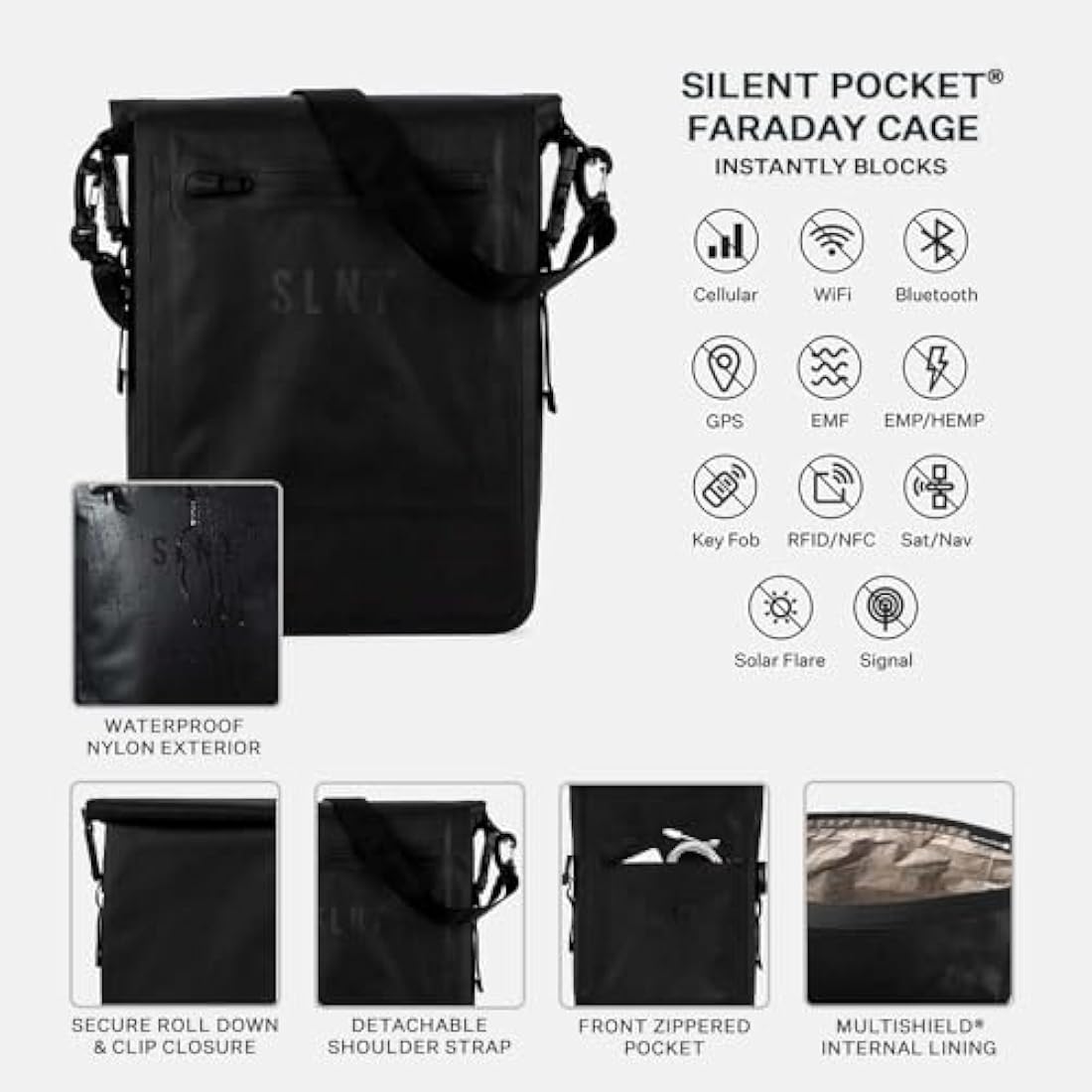 SLNT Waterproof Faraday Dry Bag with Silent Pocket - Military-Grade Nylon Faraday Bag - RFID Signal Blocking Dry Sack/Waterproof Laptop Backpack Protects from Water, Spying, Hacking (6 Liter)