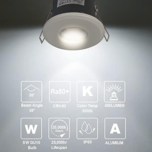 4XSweier White LED Fire Rated Downlights, Waterproof IP65 Spotlight, 5W 6000K Cool White LED Recessed Ceiling Lights, 90 Minute Fire Rated 230V Die-Cast Aluminium Spotlight, Cut-Out 75mm