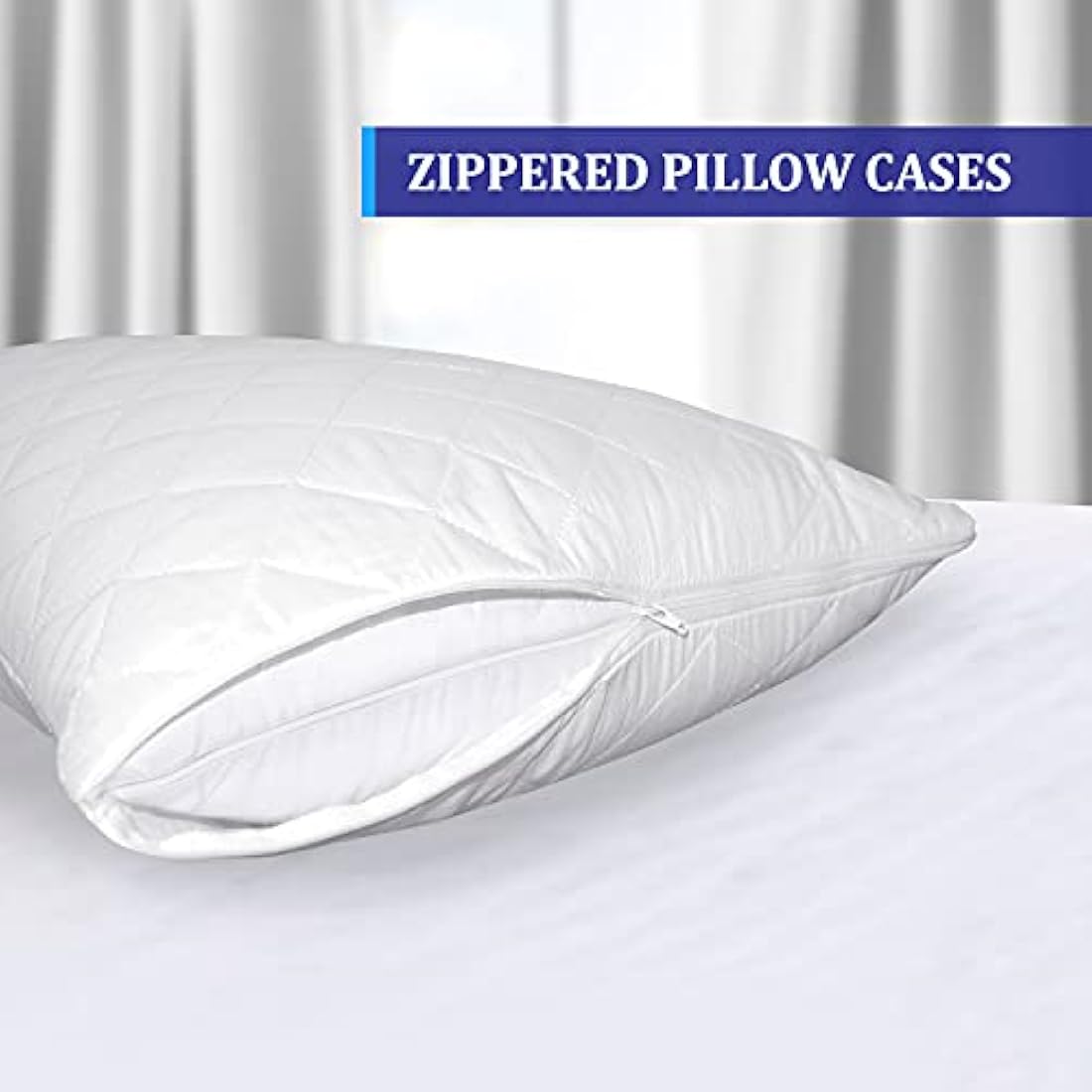 Eutony Quilted Zipped Pillow Protectors 2 Pack - Ultra Luxe, Soft & Breathable Microfiber, Hypoallergenic 50 x 75cm - White