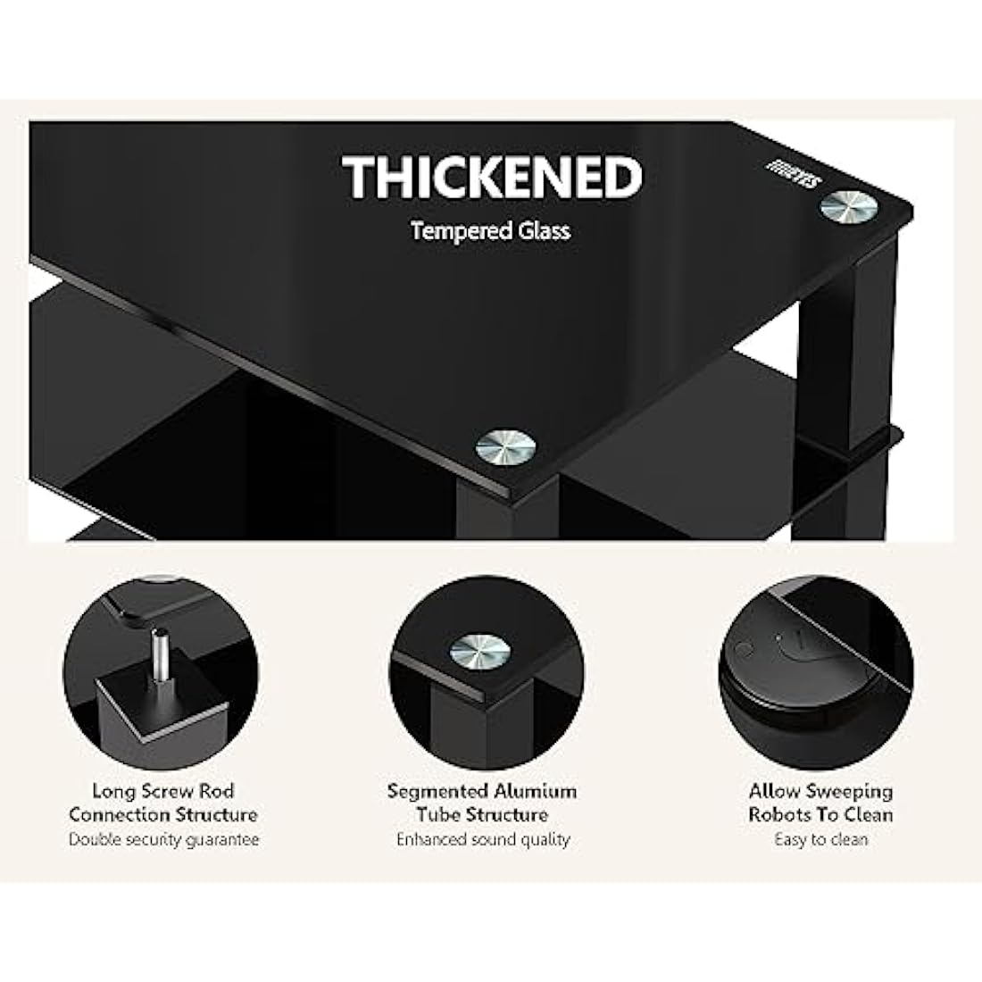 FITUEYES HiFi Rack AV Shelf 4-Tiers Glass TV Stand with Tempered Glass Media Storage Shelves Black